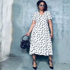 Polka Dot Midi Wrap Dress, M, fits M/L